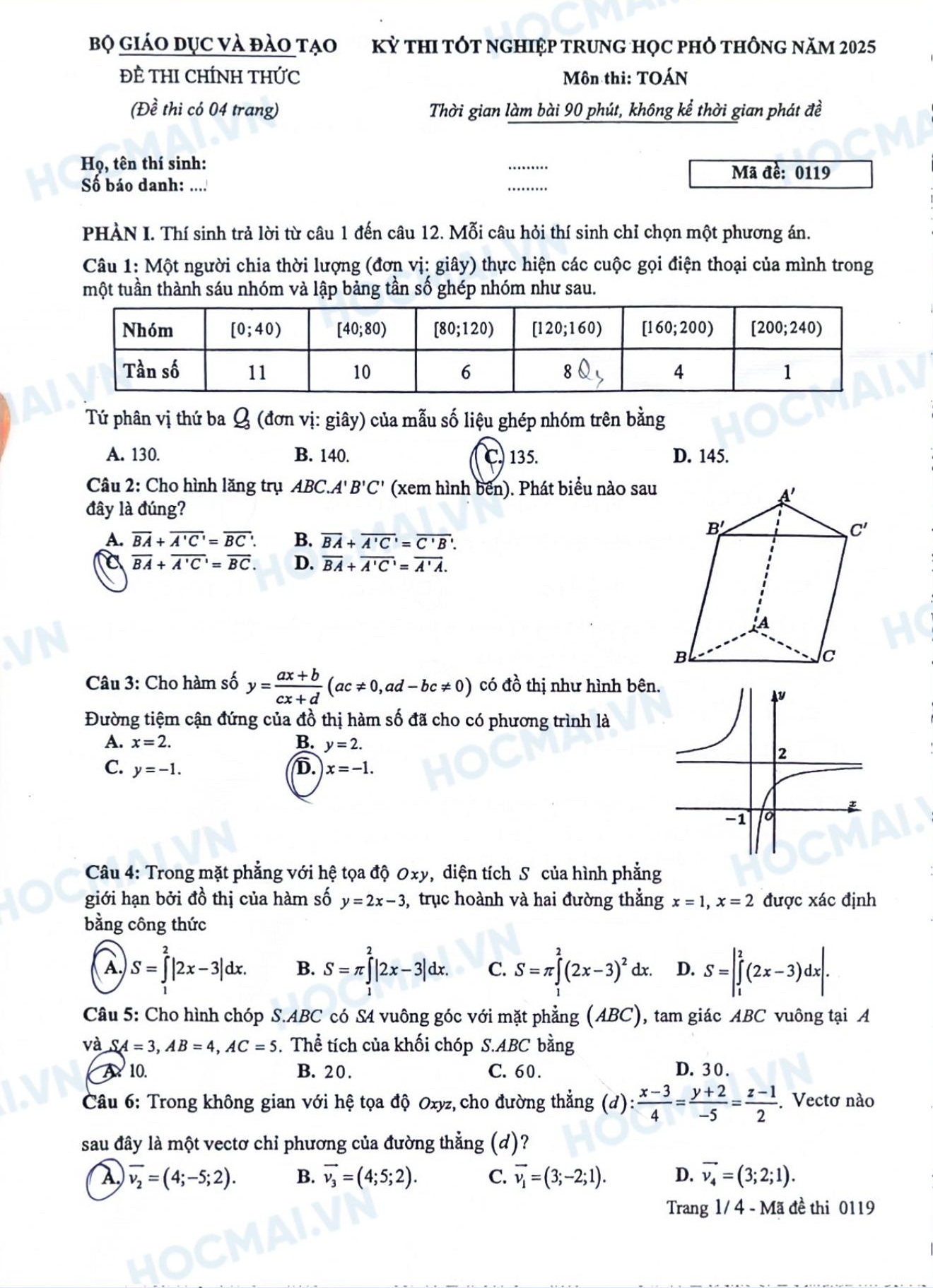 CHÍNH THỨC || ĐỀ THI TỐT NGHIỆP THPT 2025 MÔN TOÁN