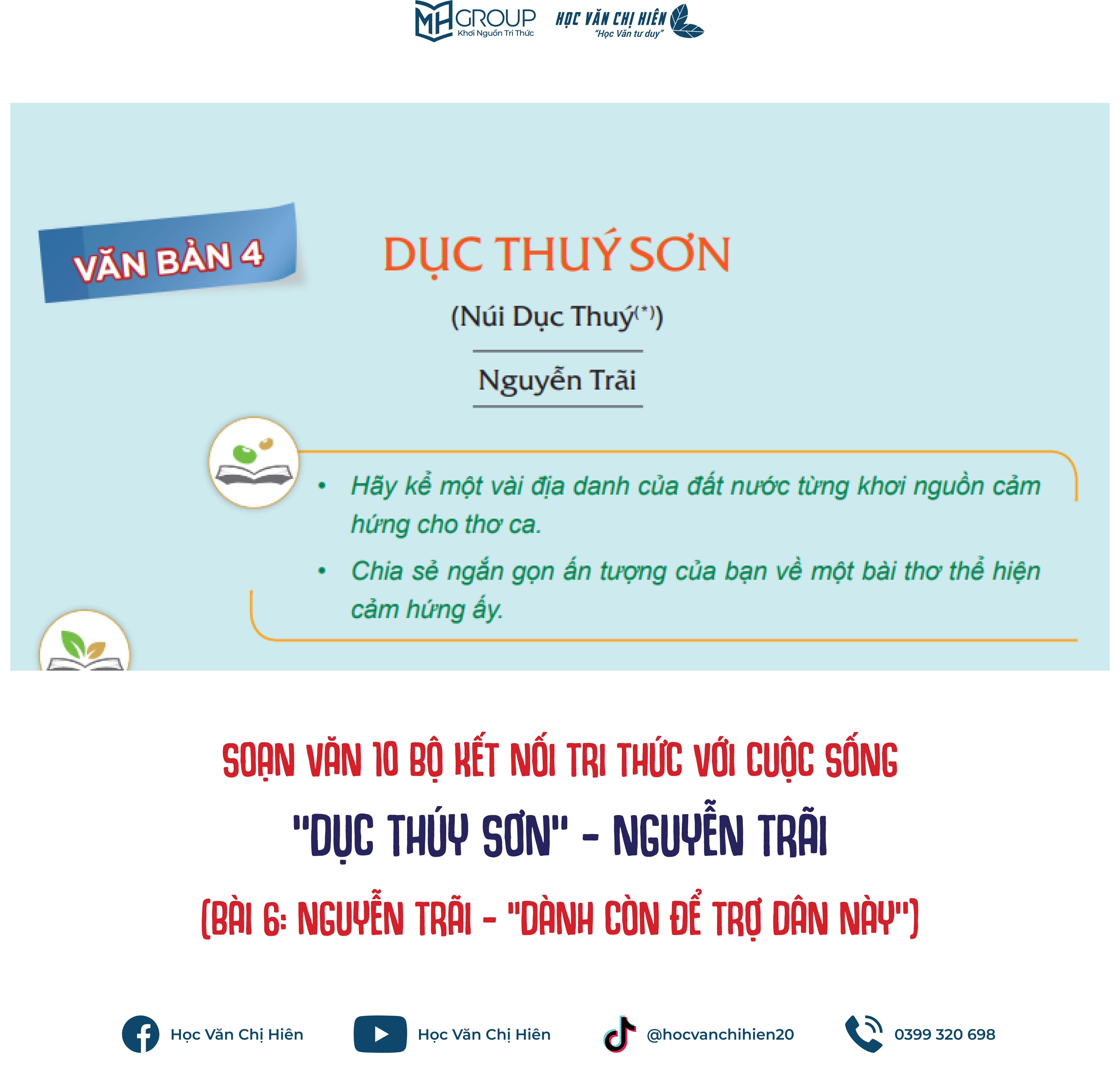 SOẠN VĂN 10 BỘ KẾT NỐI TRI THỨC VỚI CUỘC SỐNG | "DỤC THÚY SƠN" - NGUYỄN TRÃI (BÀI 6: NGUYỄN TRÃI - “DÀNH CÒN ĐỂ TRỢ DÂN NÀY”)