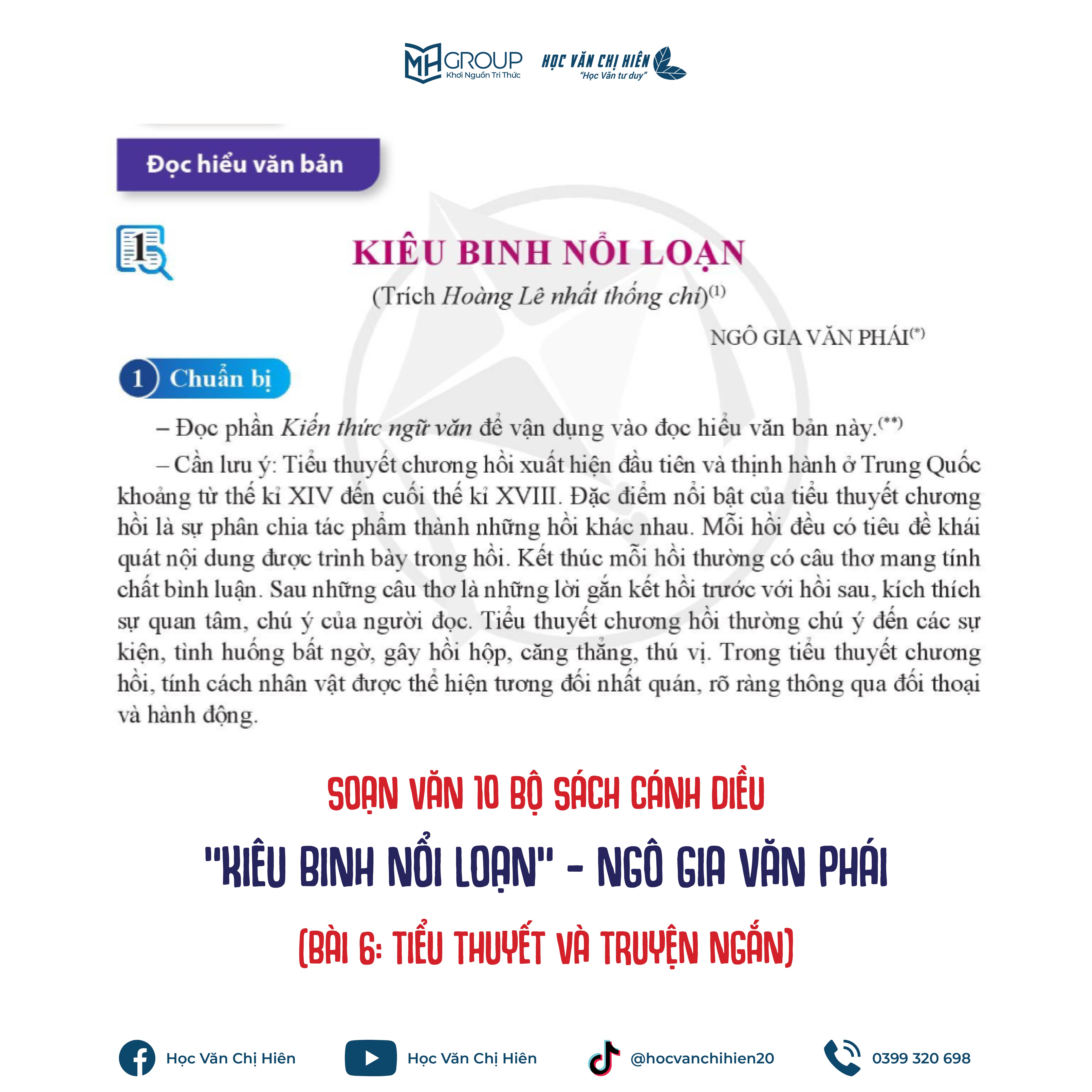 SOẠN VĂN 10 BỘ SÁCH CÁNH DIỀU | "KIÊU BINH NỔI LOẠN" - NGÔ GIA VĂN PHÁI (BÀI 6: TIỂU THUYẾT VÀ TRUYỆN NGẮN)