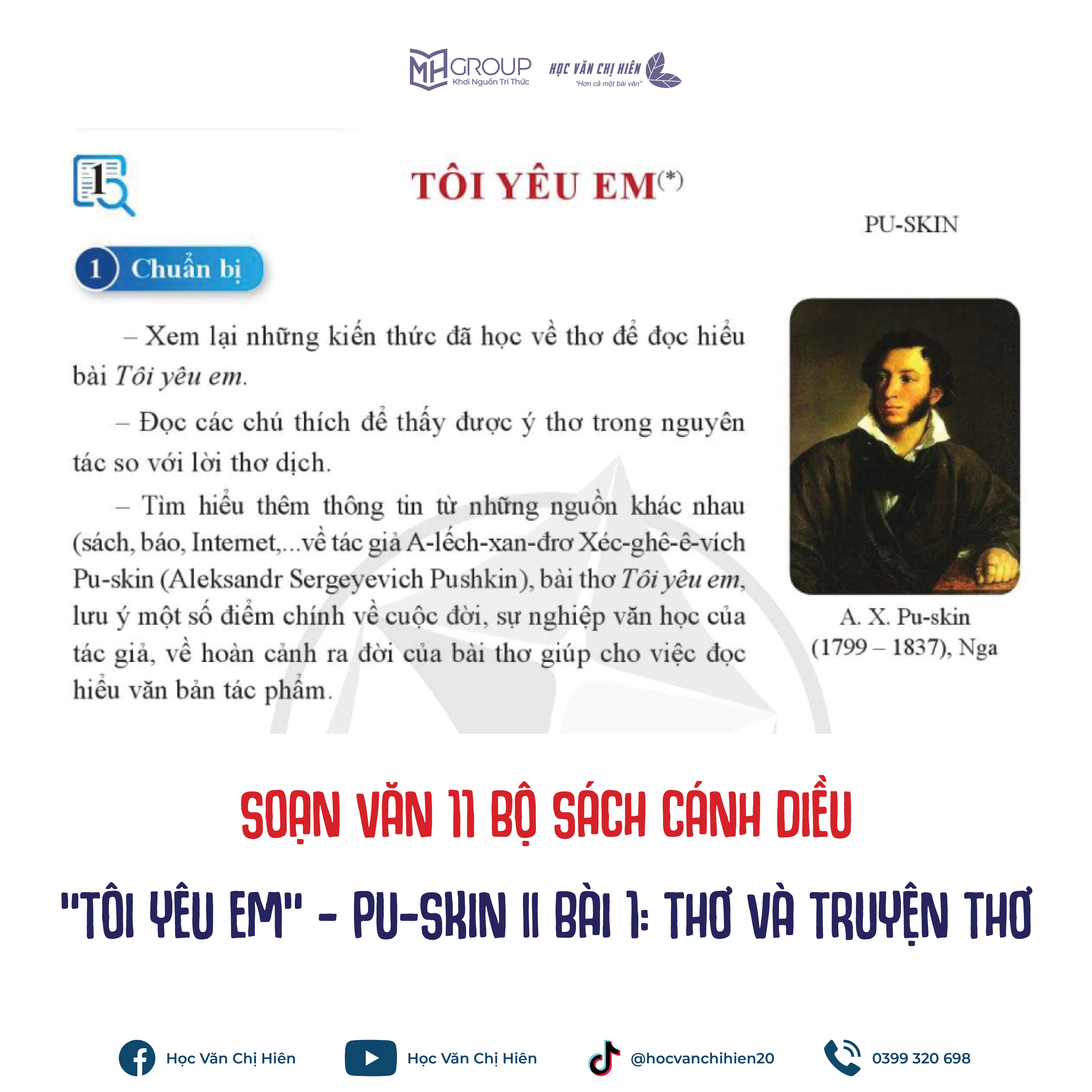 SOẠN VĂN 11 BỘ SÁCH CÁNH DIỀU | “TÔI YÊU EM” - PU-SKIN (BÀI 1: THƠ VÀ TRUYỆN THƠ)