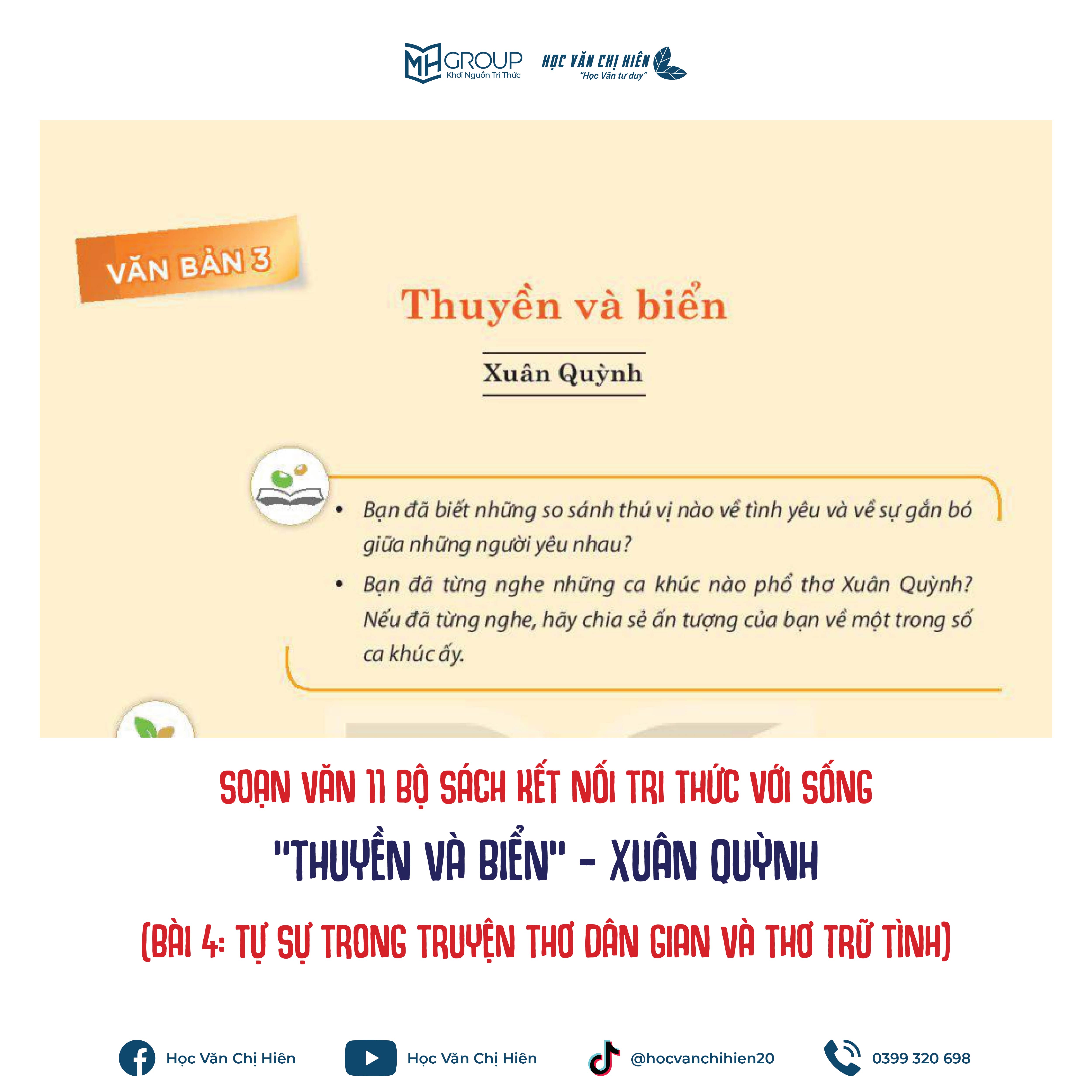 SOẠN VĂN 11 BỘ SÁCH KẾT NỐI TRI THỨC VỚI SỐNG | "THUYỀN VÀ BIỂN" - XUÂN QUỲNH (BÀI 4: TỰ SỰ TRONG TRUYỆN THƠ DÂN GIAN VÀ THƠ TRỮ TÌNH)