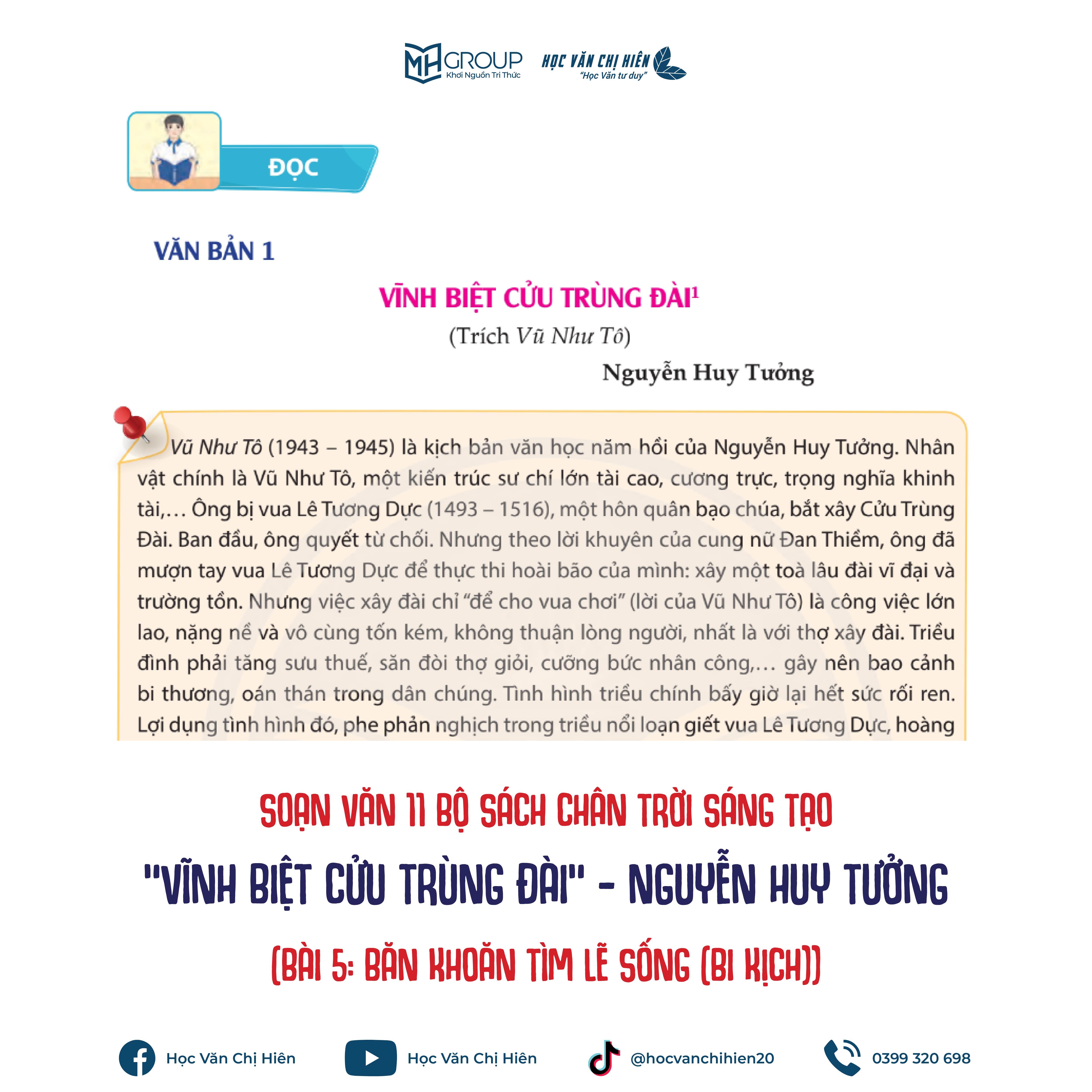 SOẠN VĂN 11 BỘ SÁCH CHÂN TRỜI SÁNG TẠO | "VĨNH BIỆT CỬU TRÙNG ĐÀI" - NGUYỄN HUY TƯỞNG (BÀI 5: BĂN KHOĂN TÌM LẼ SỐNG (BI KỊCH))