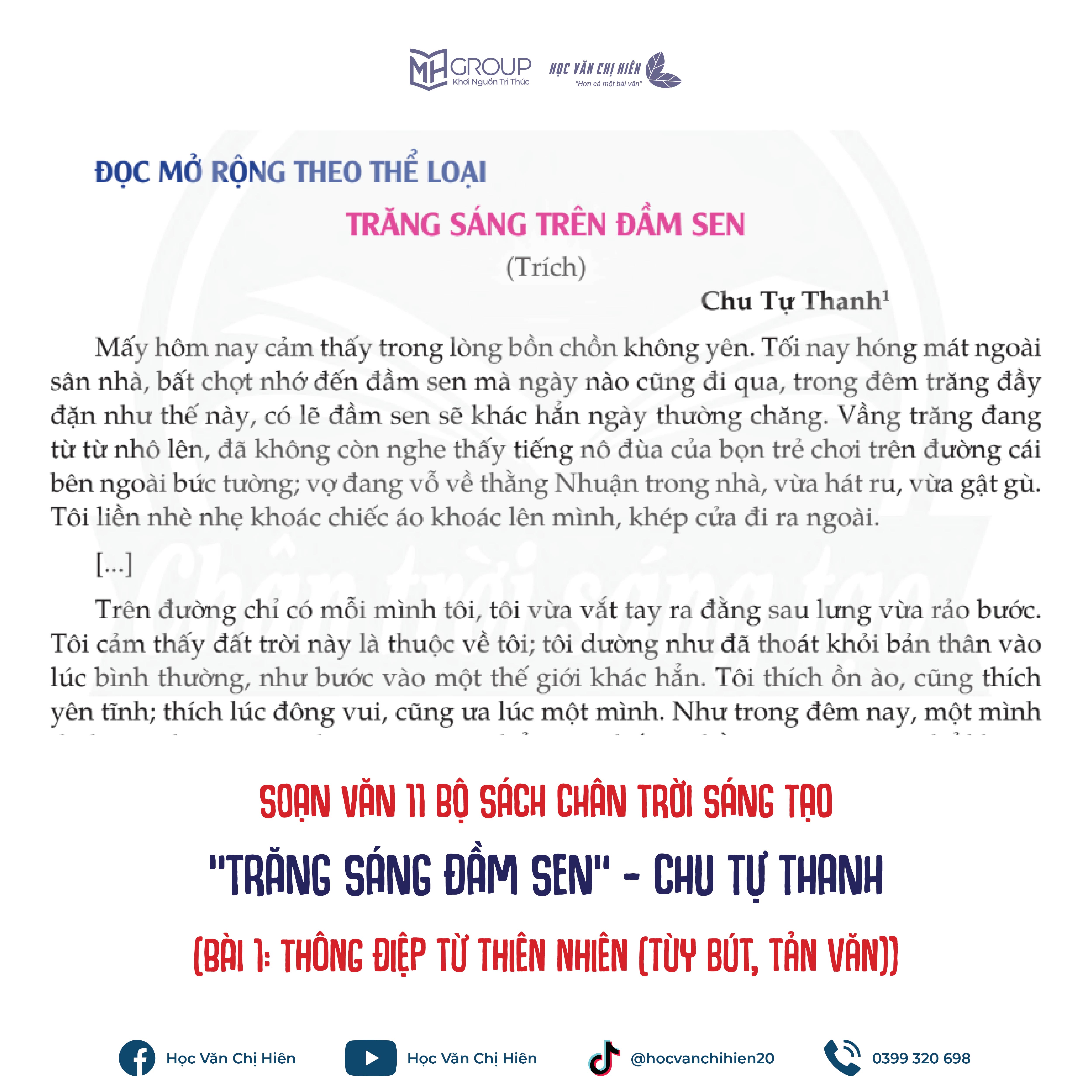 SOẠN VĂN 11 BỘ SÁCH CHÂN TRỜI SÁNG TẠO | “TRĂNG SÁNG TRÊN ĐẦM SEN” - CHU TỰ THANH (BÀI 1: THÔNG ĐIỆP TỪ THIÊN NHIÊN)