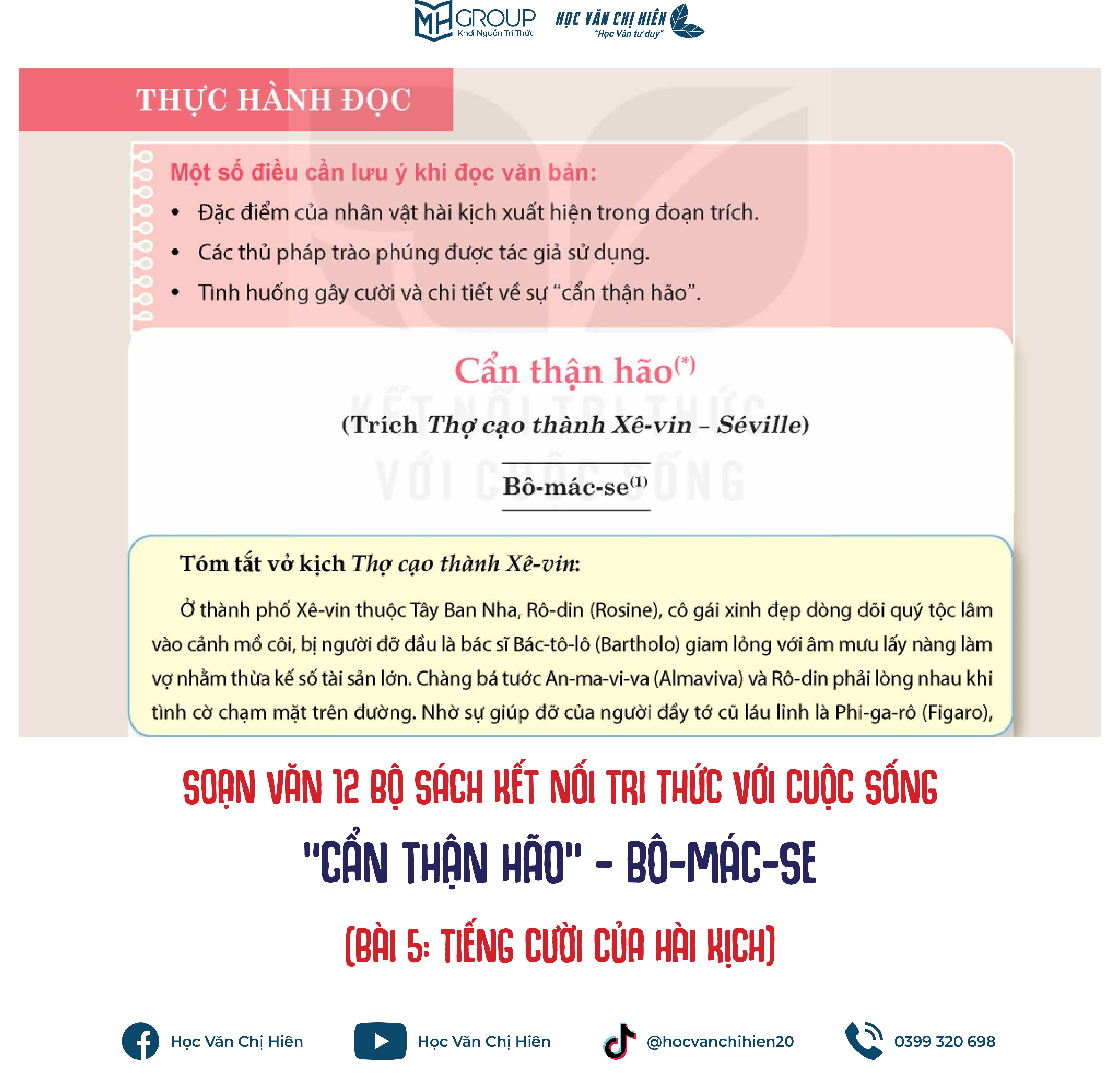 SOẠN VĂN 12 BỘ SÁCH KẾT NỐI TRI THỨC VỚI CUỘC SỐNG | "CẨN THẬN HÃO" - BÔ-MÁC-SE (BÀI 5: TIẾNG CƯỜI CỦA HÀI KỊCH)