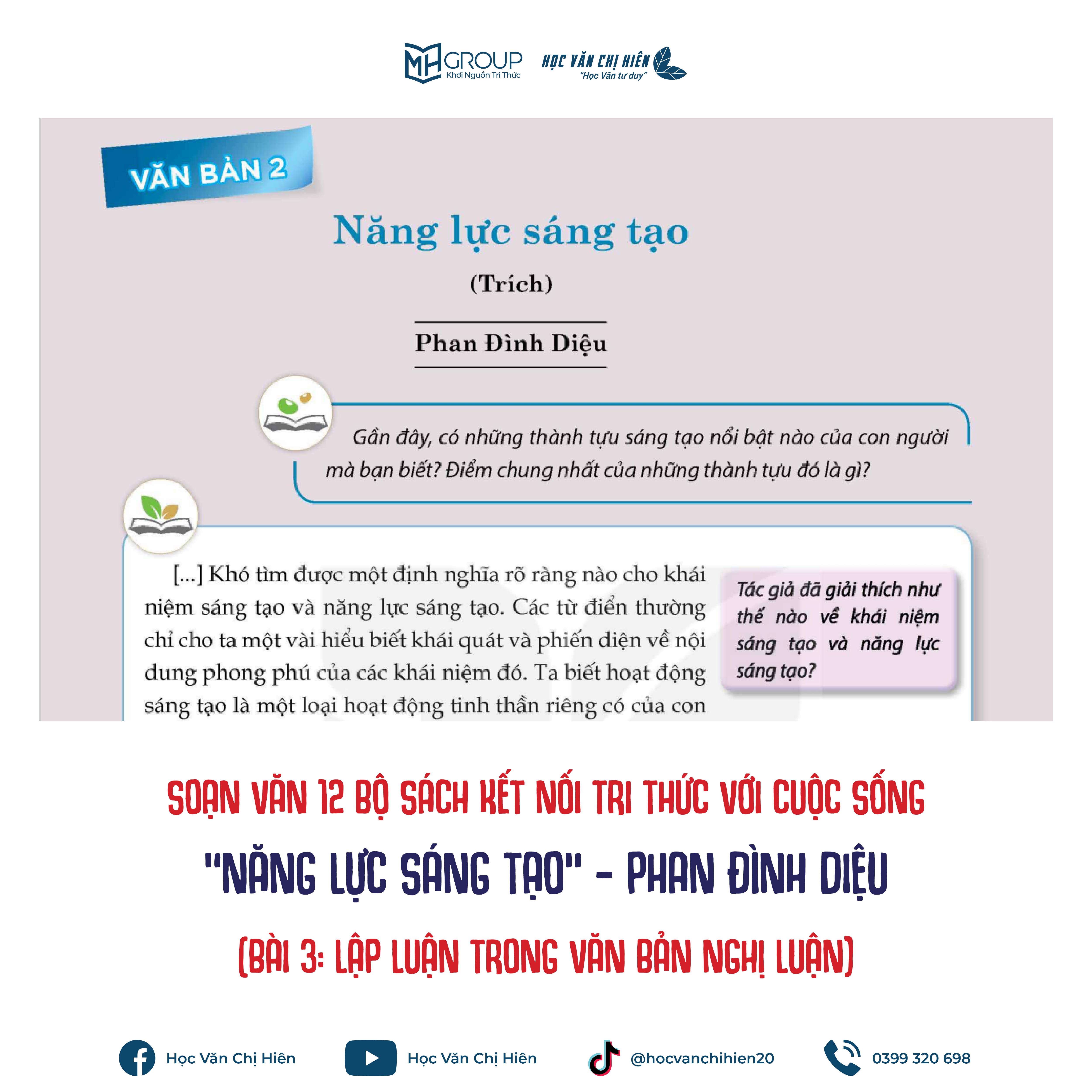 SOẠN VĂN 12 BỘ SÁCH KẾT NỐI TRI THỨC VỚI CUỘC SỐNG | "NĂNG LỰC SÁNG TẠO" - PHAN ĐÌNH DIỆU (BÀI 3: LẬP LUẬN TRONG VĂN BẢN NGHỊ LUẬN)