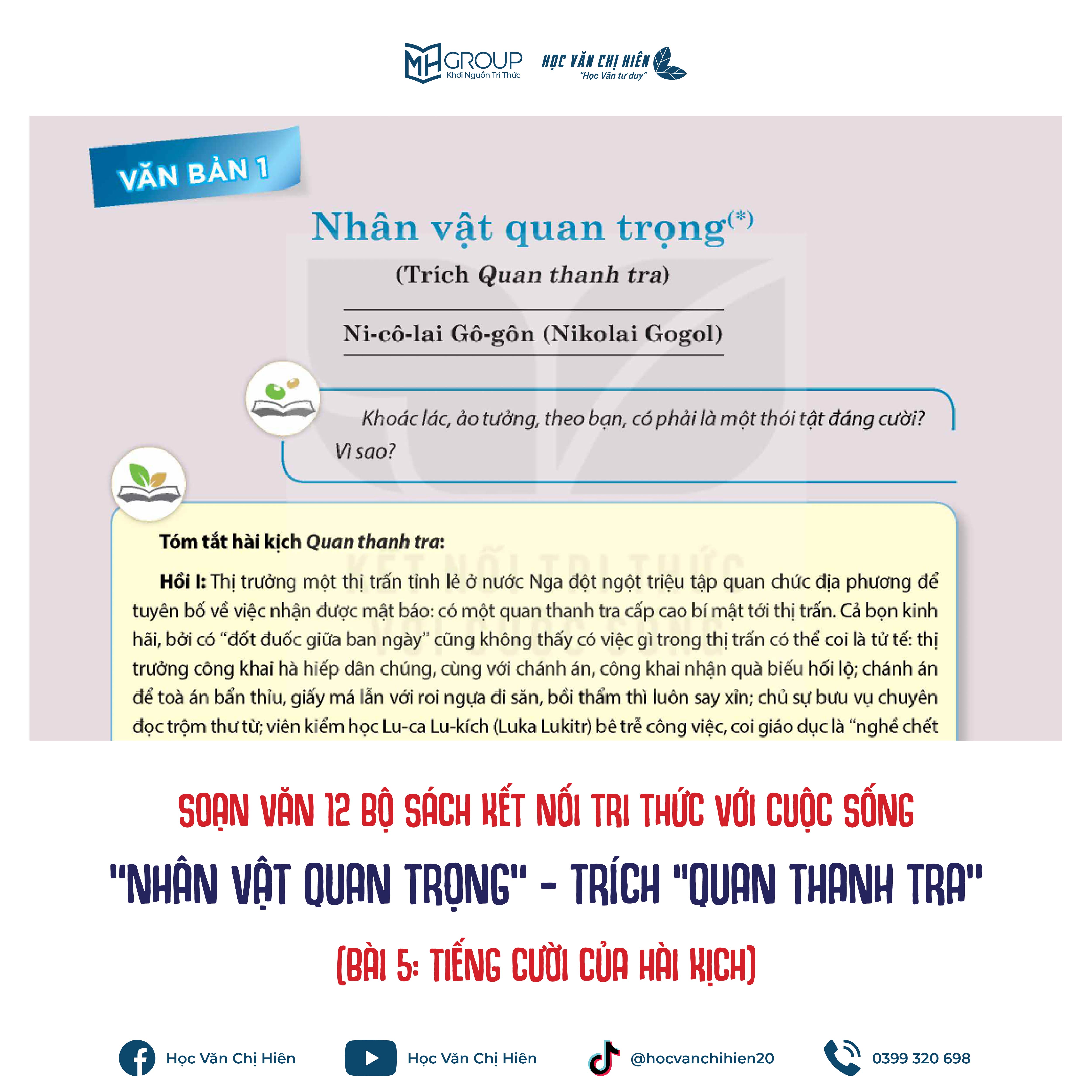 SOẠN VĂN 12 BỘ SÁCH KẾT NỐI TRI THỨC VỚI CUỘC SỐNG | "NHÂN VẬT QUAN TRỌNG" - TRÍCH “QUAN THANH TRA” (BÀI 5: TIẾNG CƯỜI CỦA HÀI KỊCH)