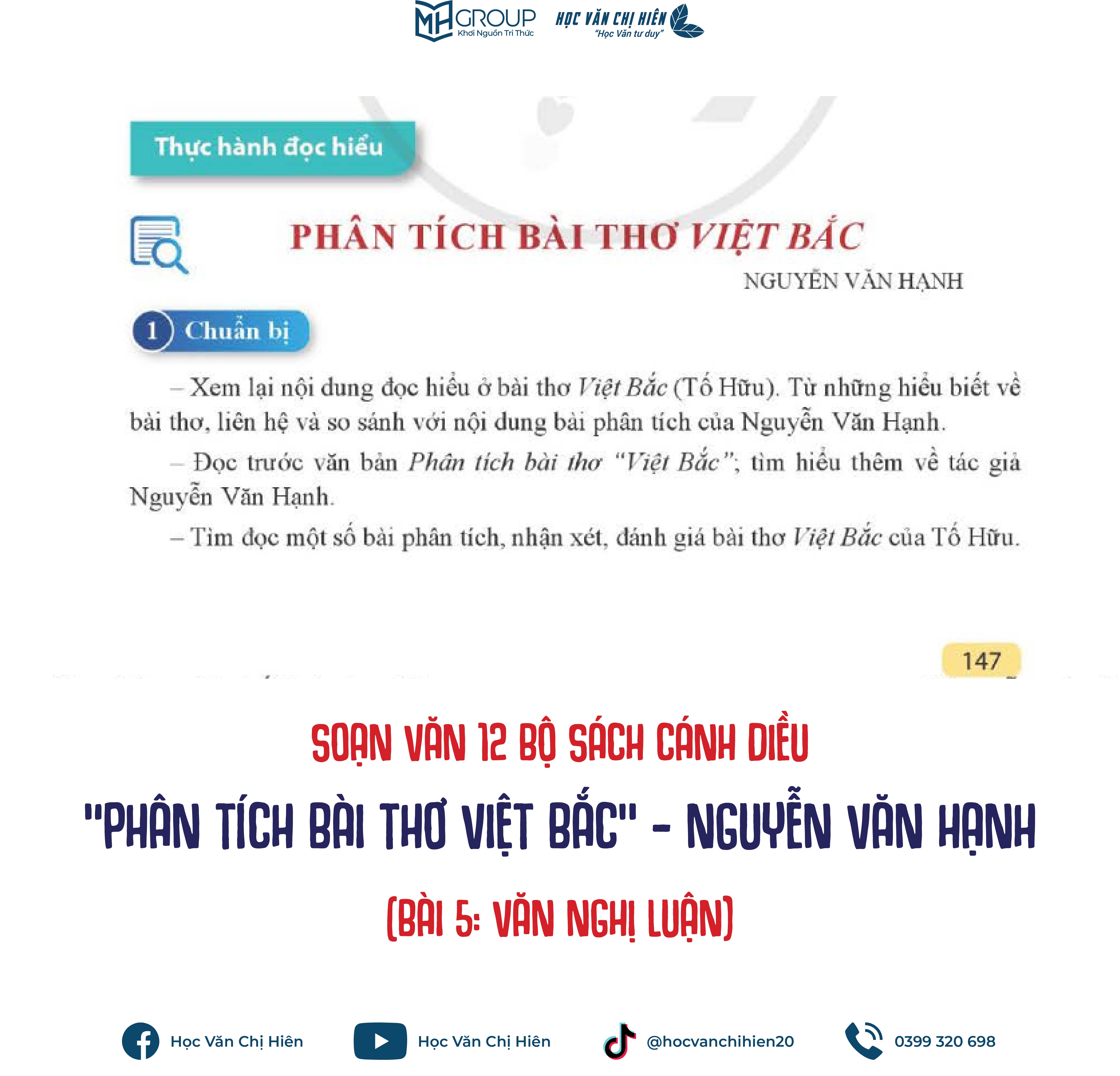 SOẠN VĂN 12 BỘ SÁCH CÁNH DIỀU | "PHÂN TÍCH BÀI THƠ VIỆT BẮC” - NGUYỄN VĂN HẠNH (BÀI 5: VĂN NGHỊ LUẬN)