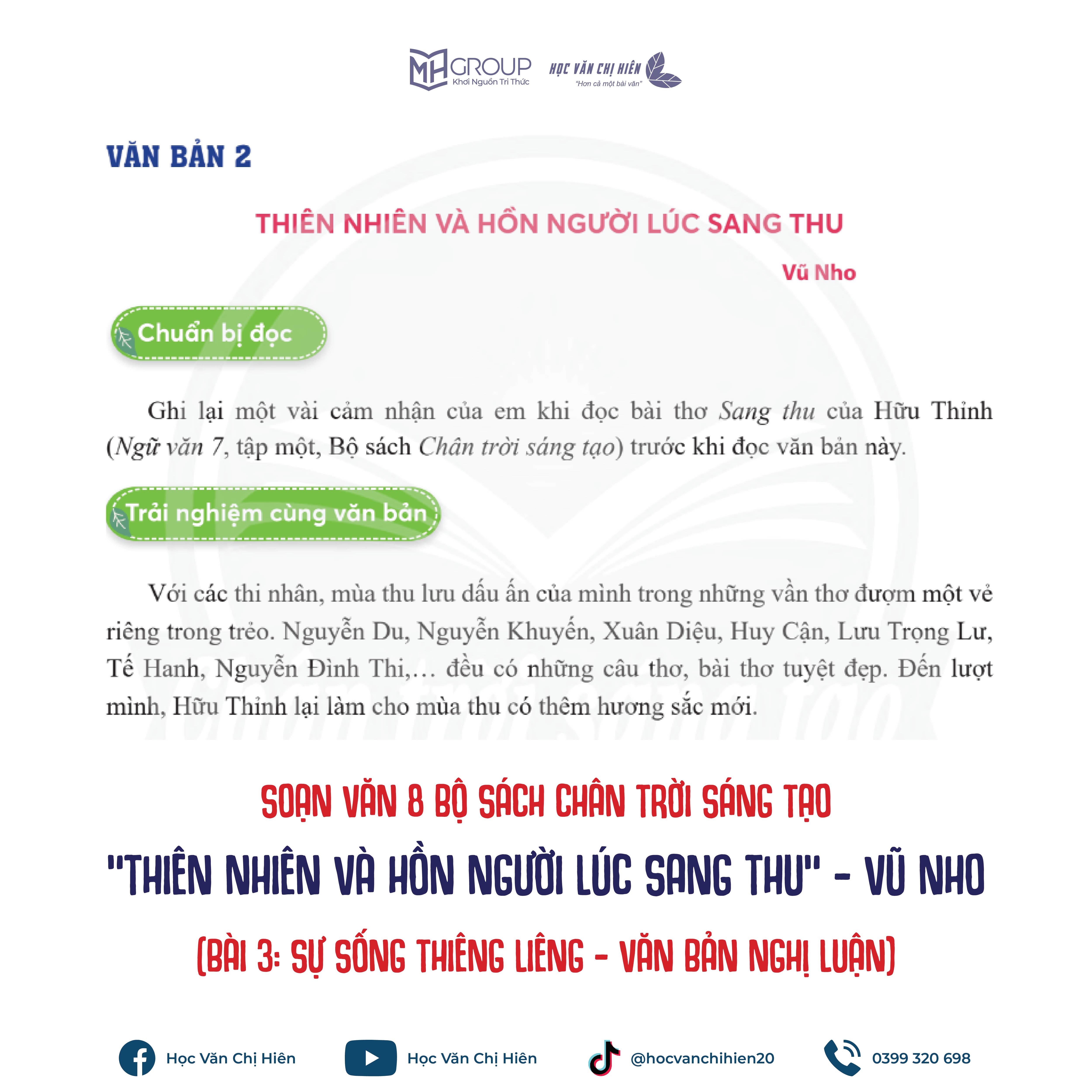 SOẠN VĂN 8 BỘ SÁCH CHÂN TRỜI SÁNG TẠO | "THIÊN NHIÊN VÀ HỒN NGƯỜI LÚC SANG THU" - VŨ NHO (BÀI 3: SỰ SỐNG THIÊNG LIÊNG - VĂN BẢN NGHỊ LUẬN)