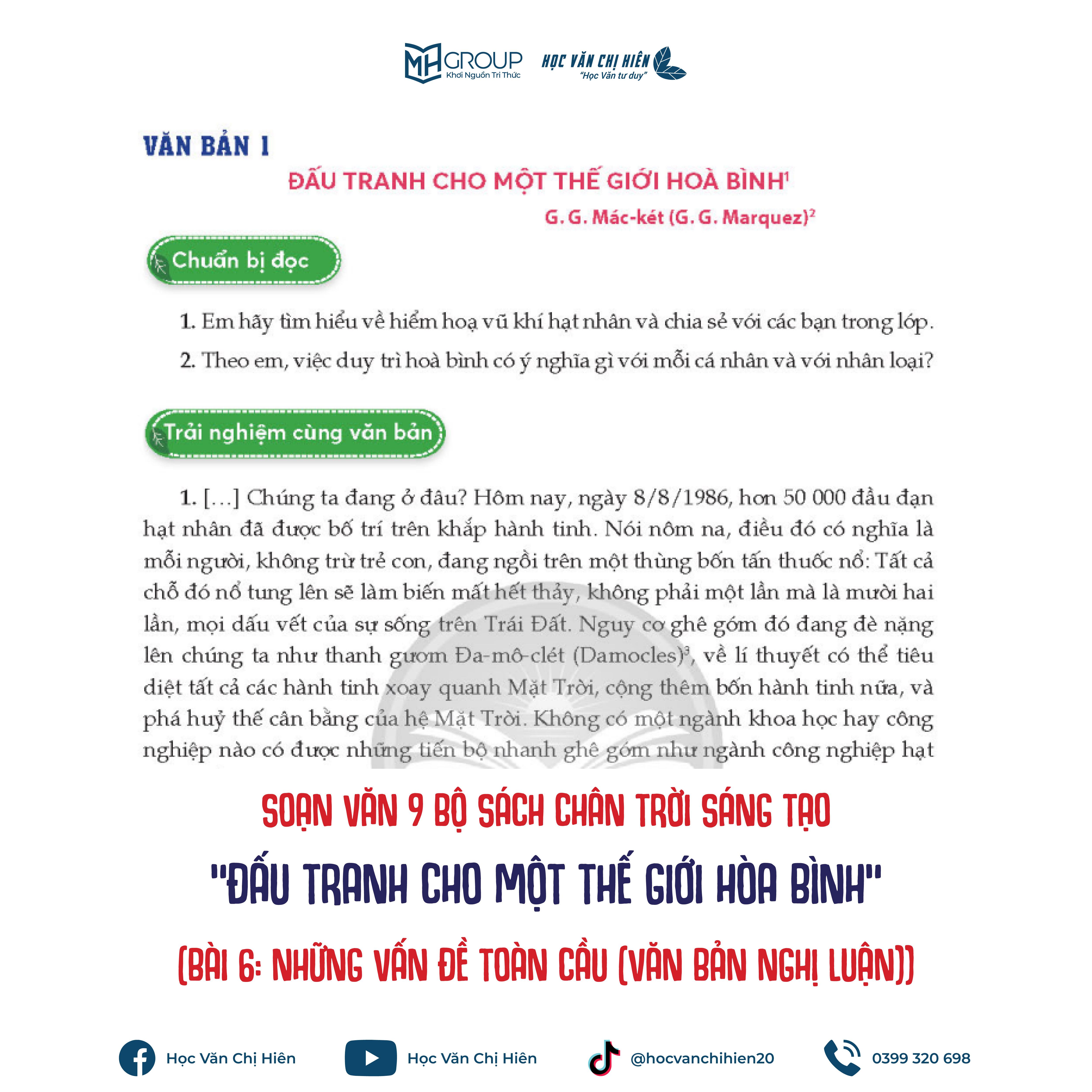 SOẠN VĂN 9 BỘ SÁCH CHÂN TRỜI SÁNG TẠO | "ĐẤU TRANH CHO MỘT THẾ GIỚI HÒA BÌNH" (BÀI 6: NHỮNG VẤN ĐỀ TOÀN CẦU (VĂN BẢN NGHỊ LUẬN))