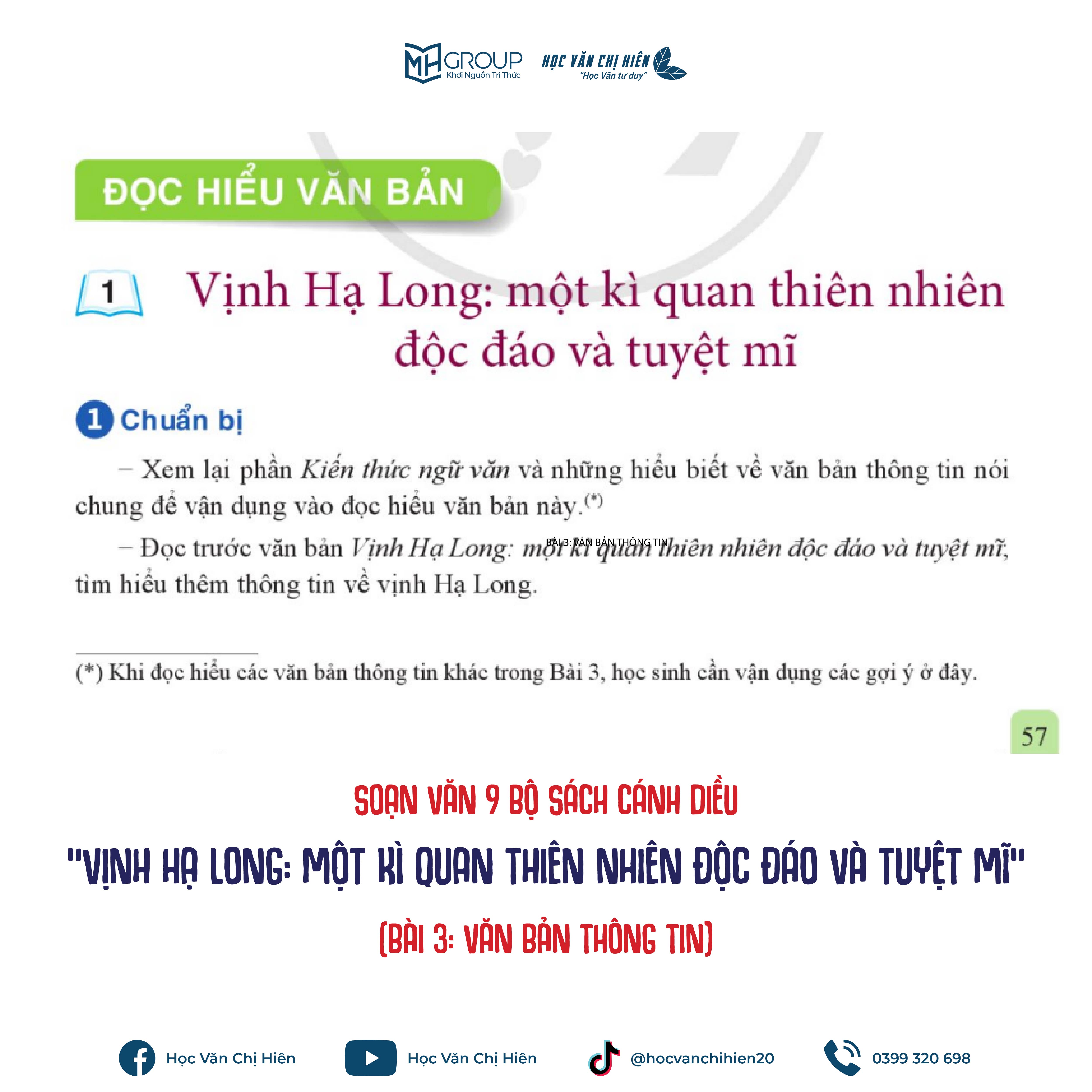 SOẠN VĂN 9 BỘ SÁCH CÁNH DIỀU | "VỊNH HẠ LONG: MỘT KÌ QUAN THIÊN NHIÊN ĐỘC ĐÁO VÀ TUYỆT MĨ" (BÀI 3: VĂN BẢN THÔNG TIN)