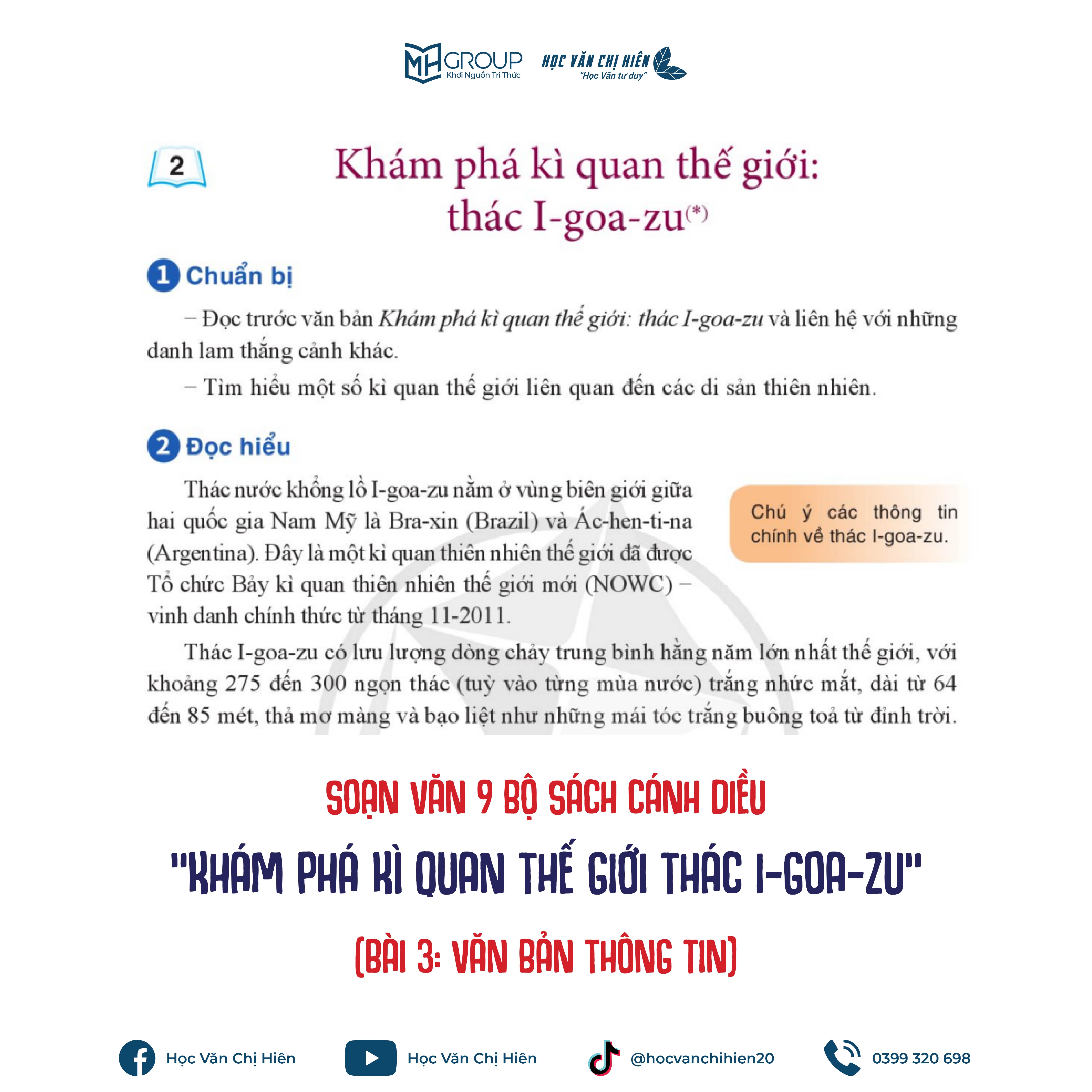 SOẠN VĂN 9 BỘ SÁCH CÁNH DIỀU | "KHÁM PHÁ KÌ QUAN THẾ GIỚI THÁC I-GOA-ZU" (BÀI 3: VĂN BẢN THÔNG TIN)