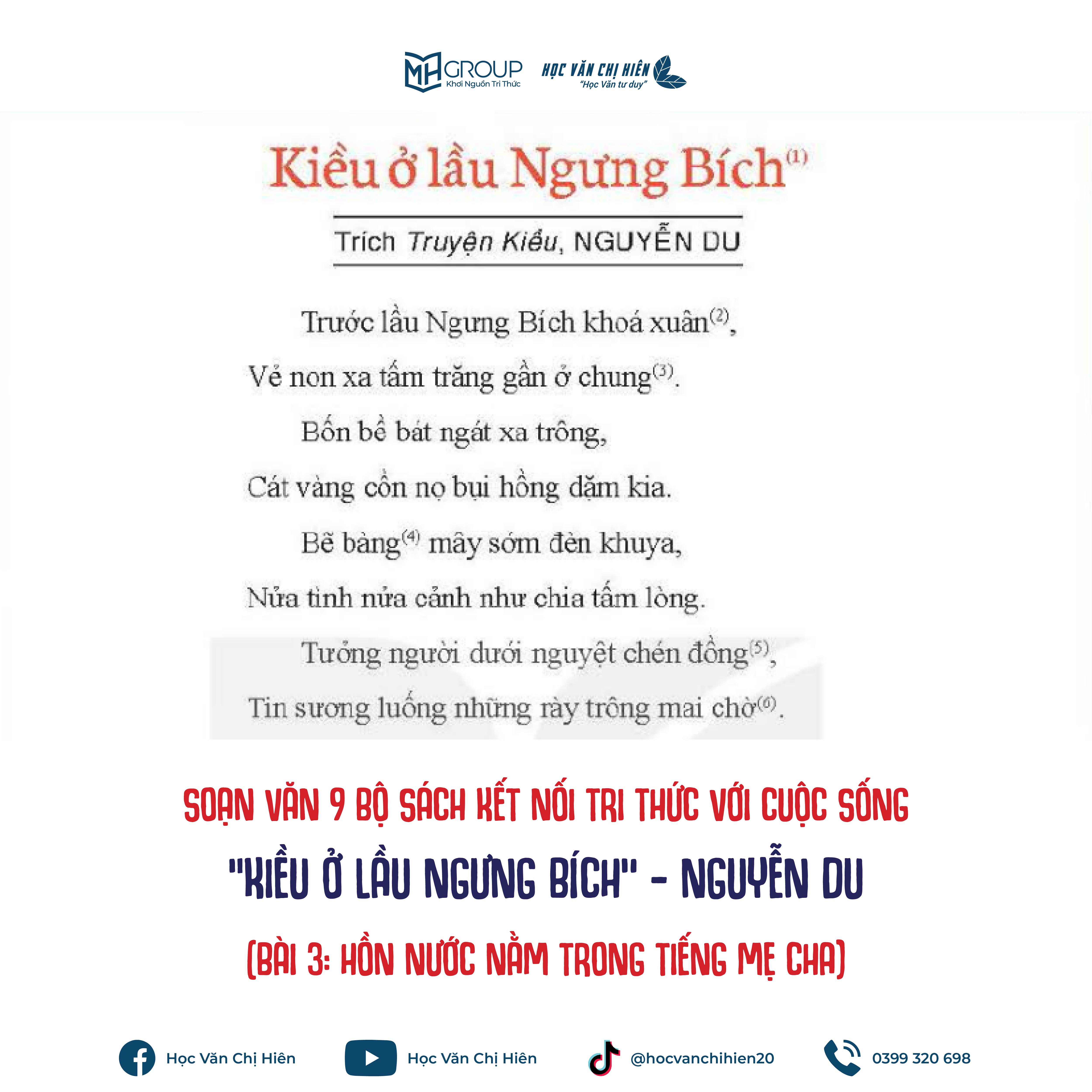 SOẠN VĂN 9 BỘ SÁCH KẾT NỐI TRI THỨC VỚI CUỘC SỐNG | “KIỀU Ở LẦU NGƯNG BÍCH" - NGUYỄN DU (BÀI 3: HỒN NƯỚC NẰM TRONG TIẾNG MẸ CHA)