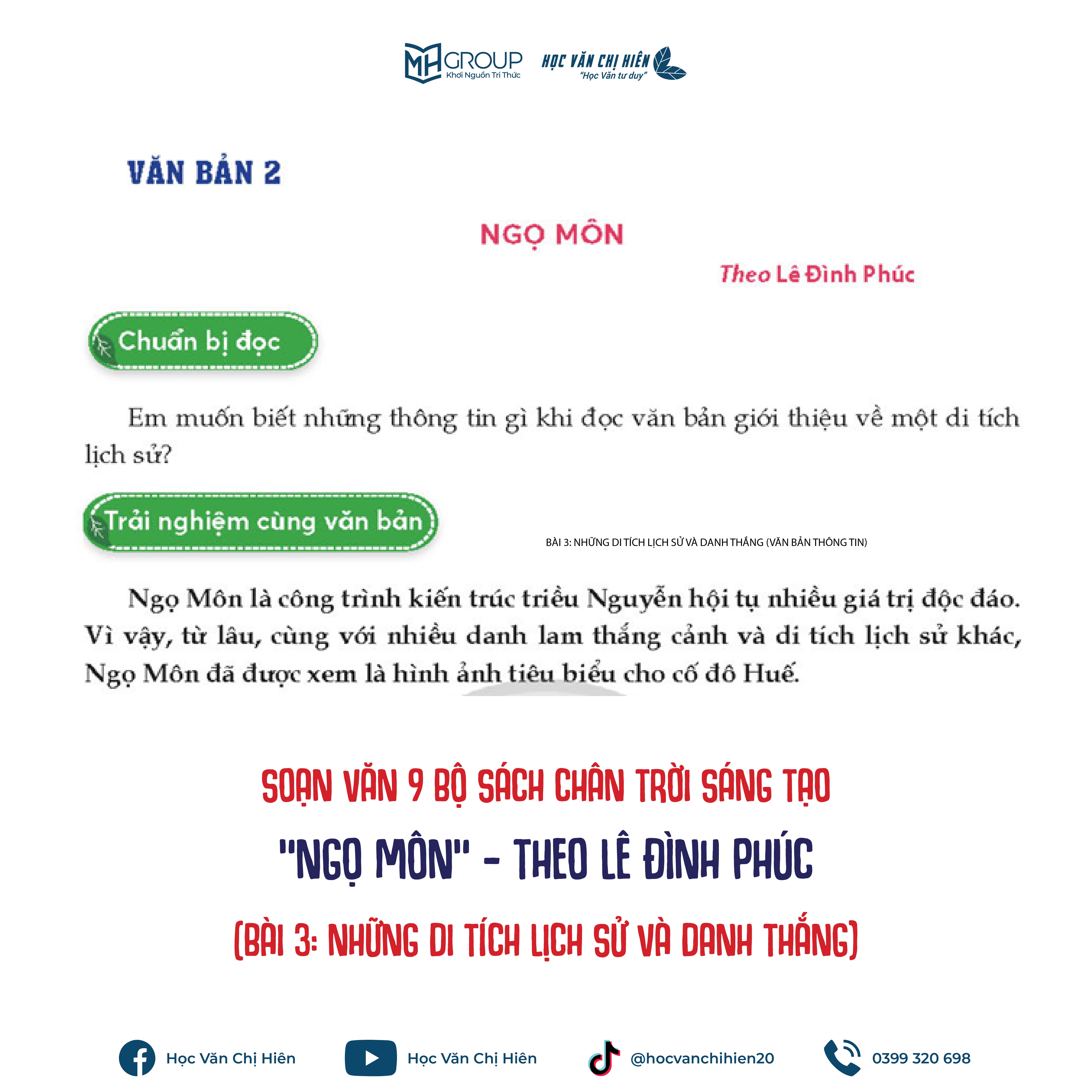 SOẠN VĂN 9 BỘ SÁCH CHÂN TRỜI SÁNG TẠO | "NGỌ MÔN" - THEO LÊ ĐÌNH PHÚC (BÀI 3: NHỮNG DI TÍCH LỊCH SỬ VÀ DANH THẮNG)