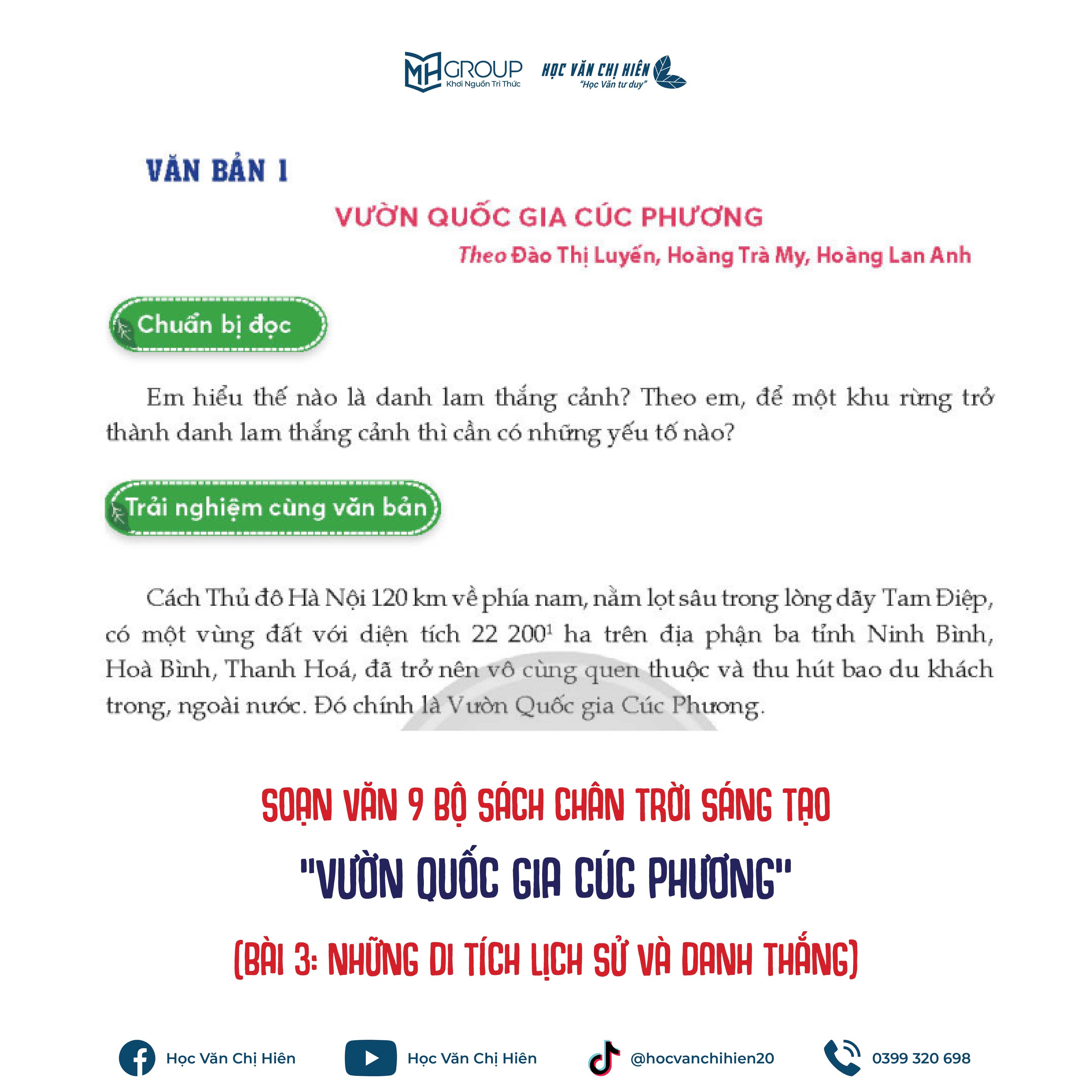 SOẠN VĂN 9 BỘ SÁCH CHÂN TRỜI SÁNG TẠO | “VƯỜN QUỐC GIA QUỐC PHƯƠNG" (BÀI 3: NHỮNG DI TÍCH LỊCH SỬ VÀ DANH THẮNG)