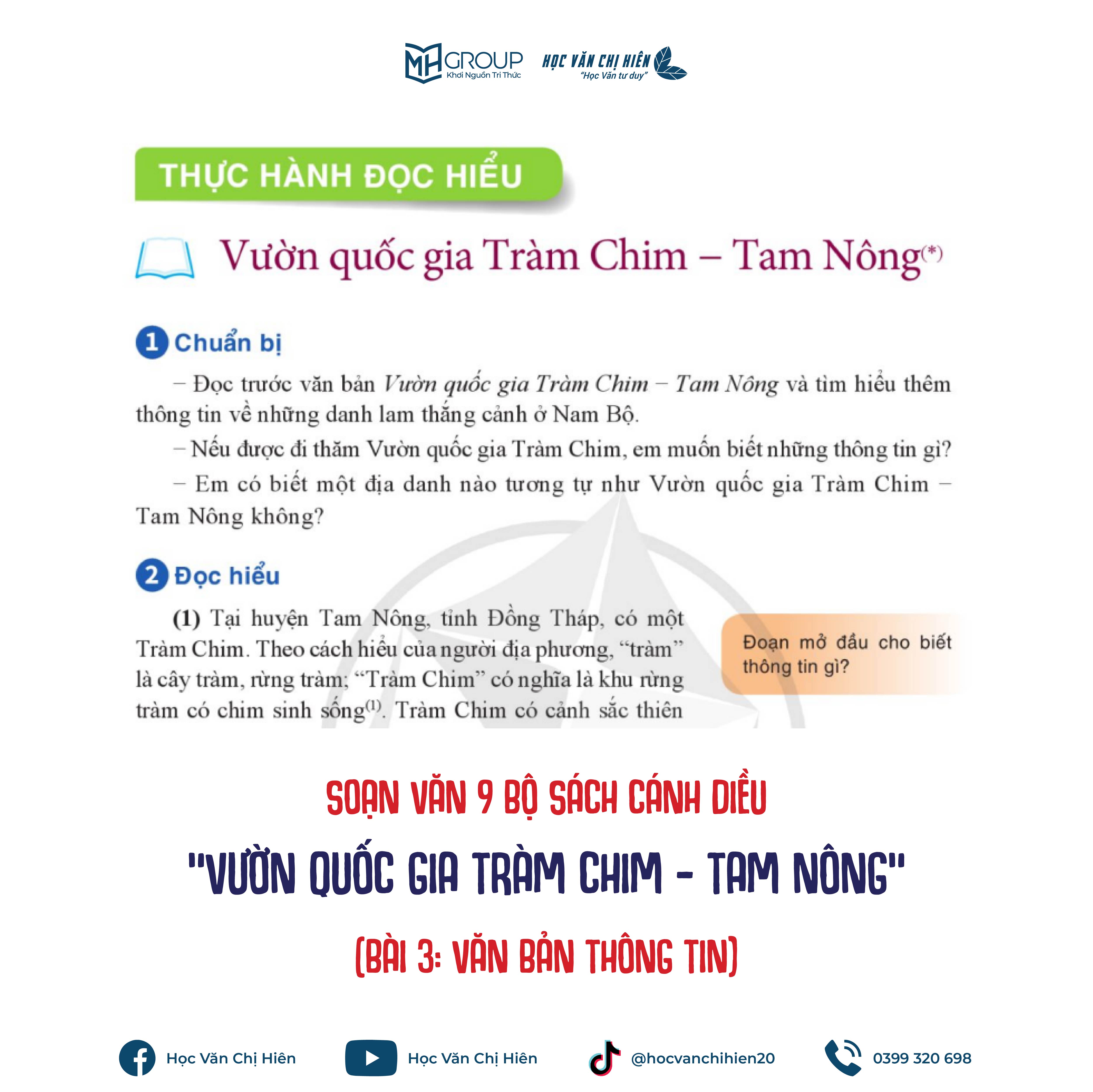 SOẠN VĂN 9 BỘ SÁCH CÁNH DIỀU | "VƯỜN QUỐC GIA TRÀM CHIM - TAM NÔNG" (BÀI 3: VĂN BẢN THÔNG TIN)