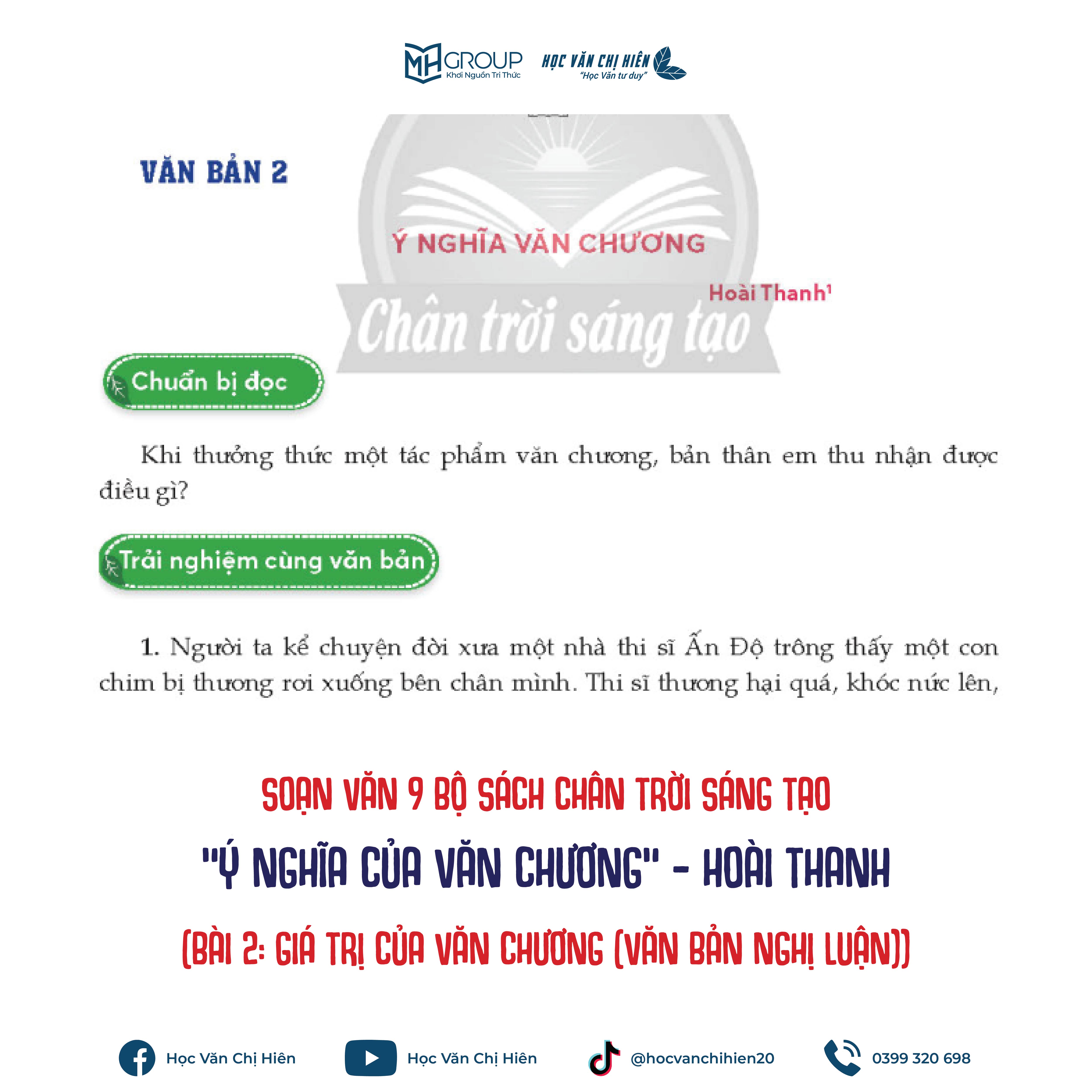 SOẠN VĂN 9 BỘ SÁCH CHÂN TRỜI SÁNG TẠO | "Ý NGHĨA CỦA VĂN CHƯƠNG" - HOÀI THANH (BÀI 2: GIÁ TRỊ CỦA VĂN CHƯƠNG (VĂN BẢN NGHỊ LUẬN))