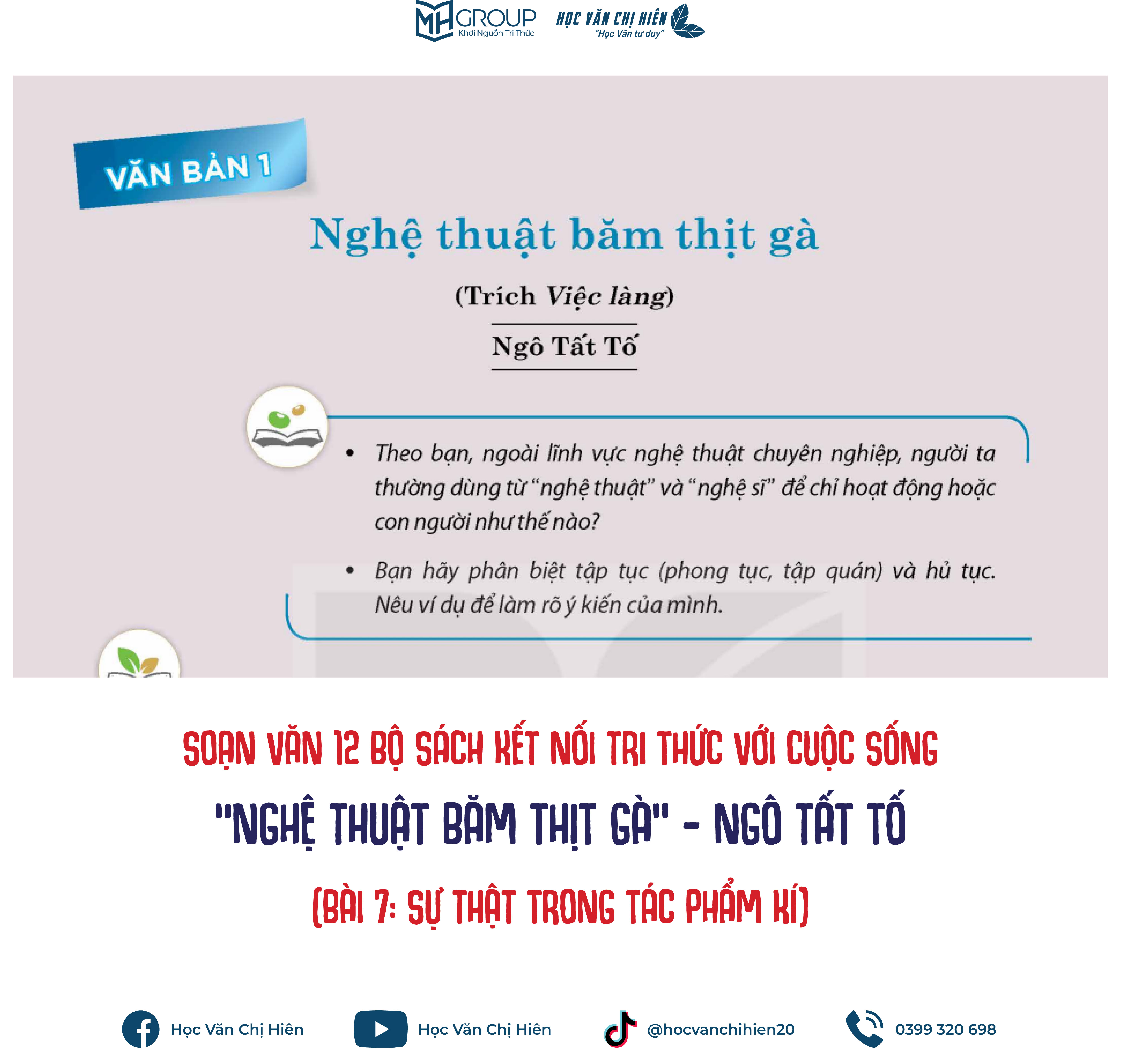 SOẠN VĂN 12 BỘ SÁCH KẾT NỐI TRI THỨC VỚI CUỘC SỐNG | "NGHỆ THUẬT BĂM THỊT GÀ” - NGÔ TẤT TỐ (BÀI 7: SỰ THẬT TRONG TÁC PHẨM KÍ)