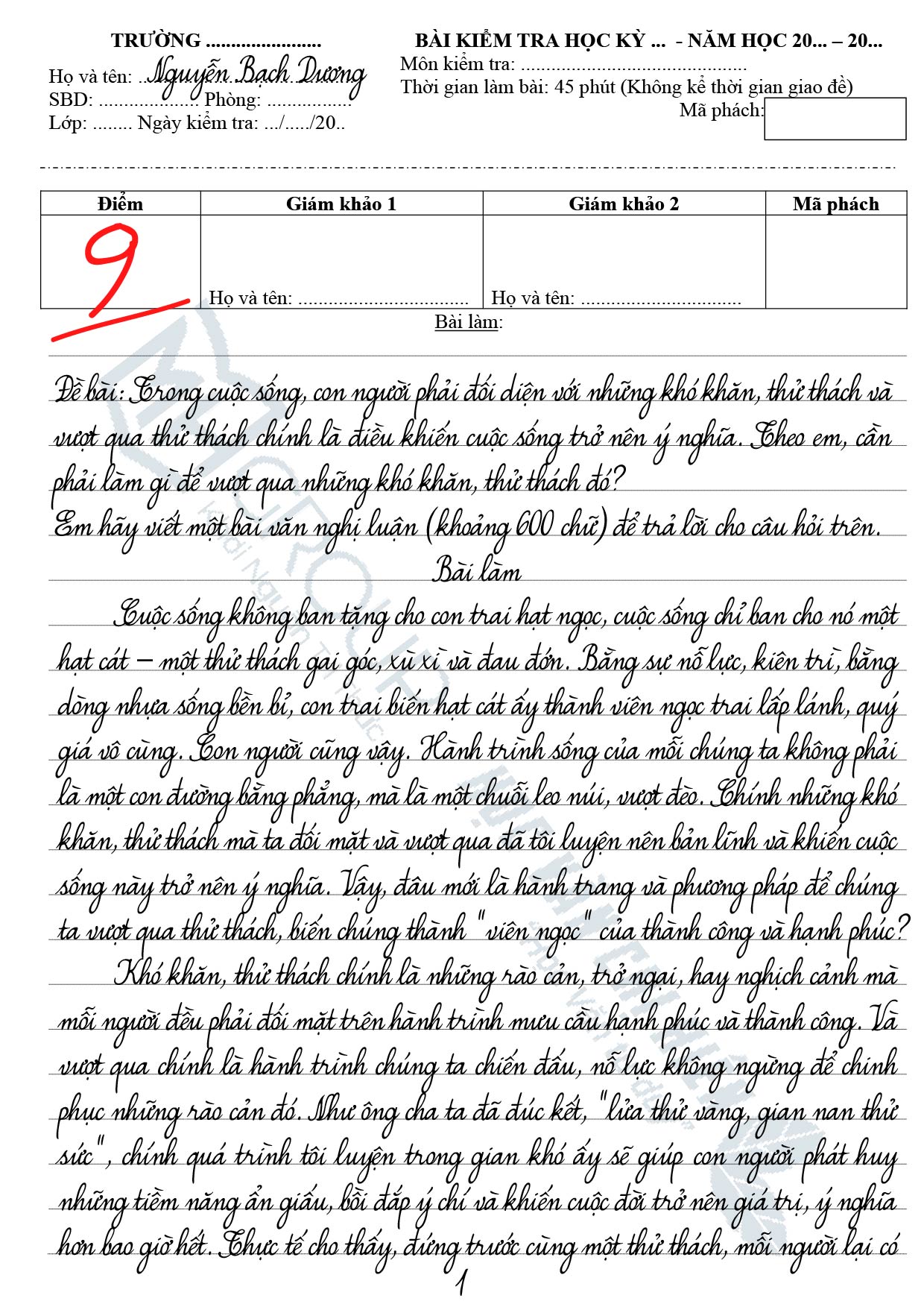 BÀI VIẾT TỐT ĐẠT 9+ TẠI TRUNG TÂM HỌC VĂN CHỊ HIÊN 