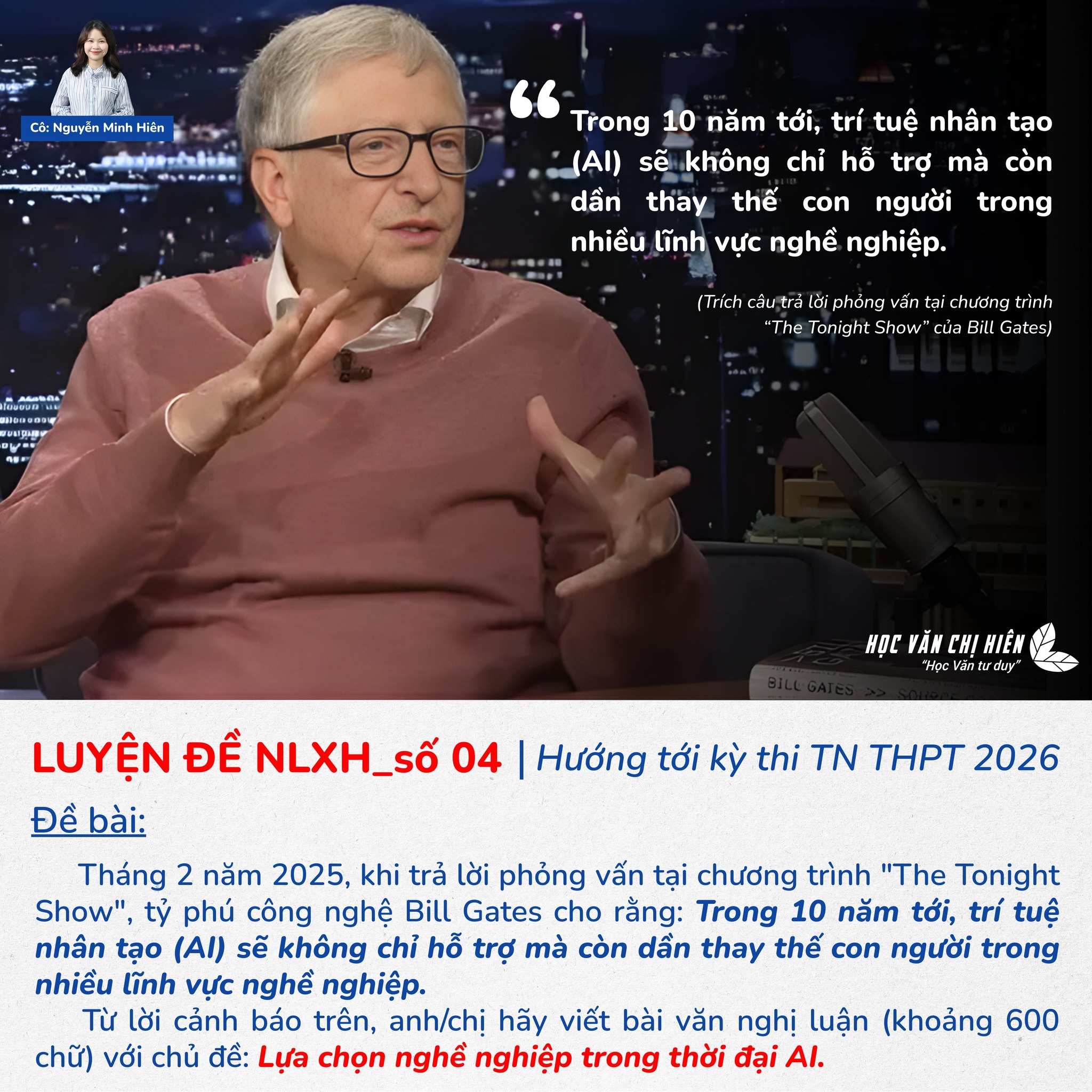 Bài văn nghị luận (khoảng 600 chữ) với chủ đề: Lựa chọn nghề nghiệp trong thời đại AI.