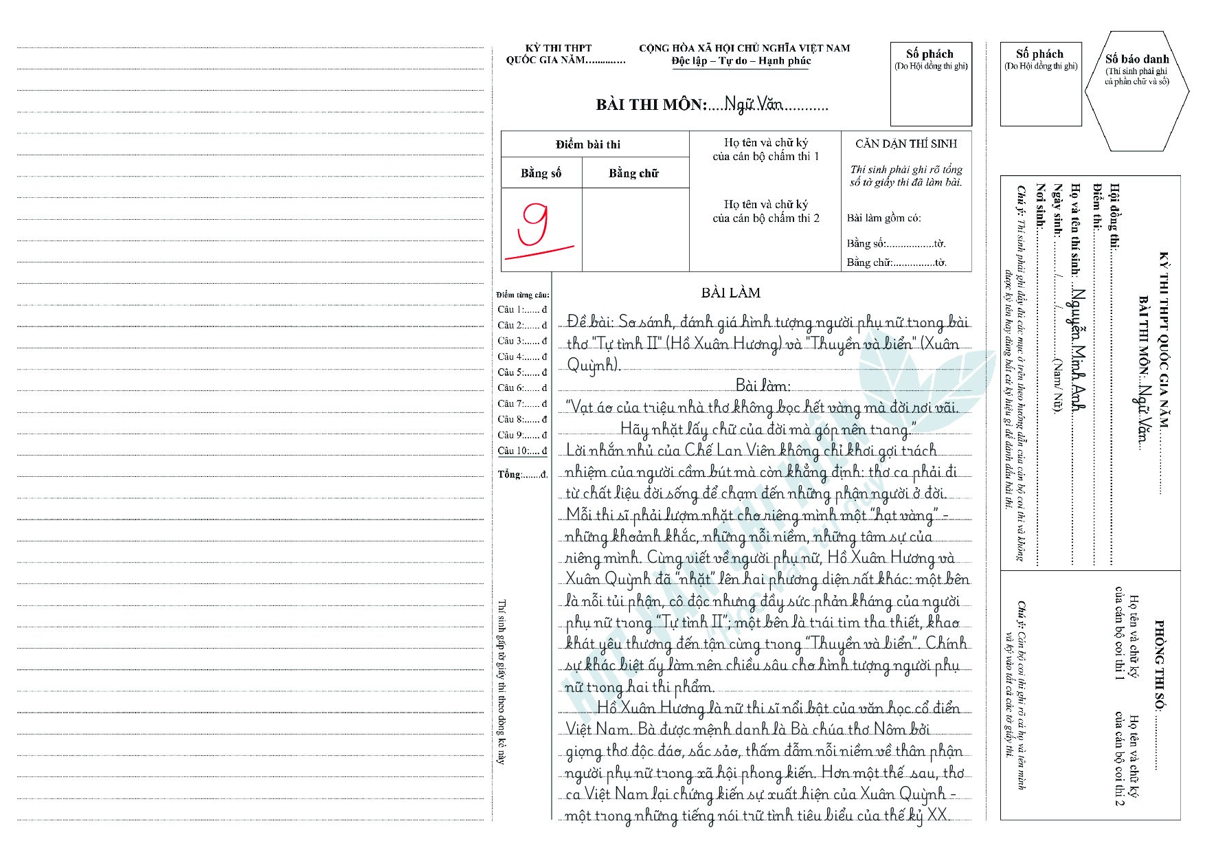 So sánh, đánh giá hình tượng người phụ nữ trong bài thơ "Tự tình II" (Hồ Xuân Hương) và "Thuyền và biển" (Xuân Quỳnh)