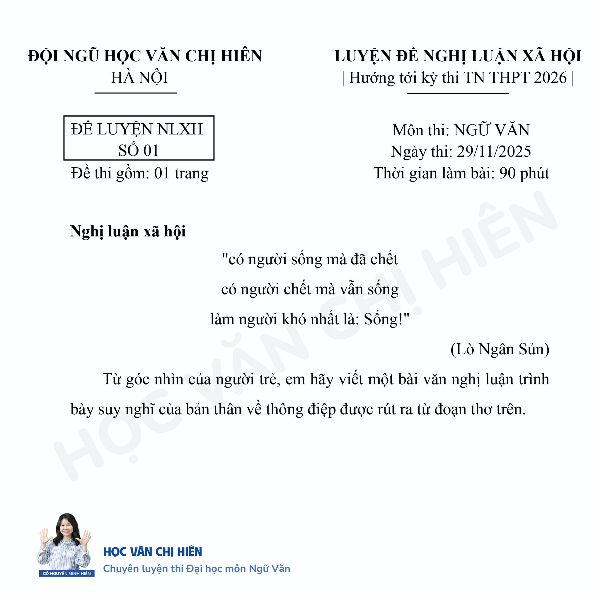 LUYỆN ĐỀ NGHỊ LUẬN XÃ HỘI 01_Hướng đến kỳ thi TN THPT 2026